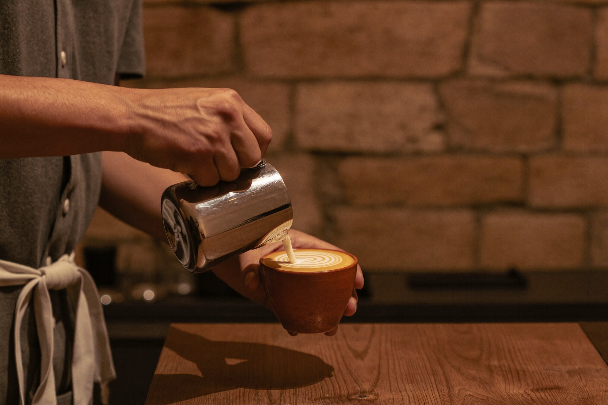 Latte art being poured